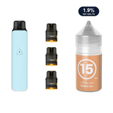 AirsPops Pro LITE bundle: Aqua Blue device, refillable pods and 313 Peach Ice 1.9% e-liquid
