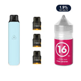 AirsPops Pro LITE bundle: Aqua Blue device, refillable pods and 313 Pink Crystal 1.9% e-liquid