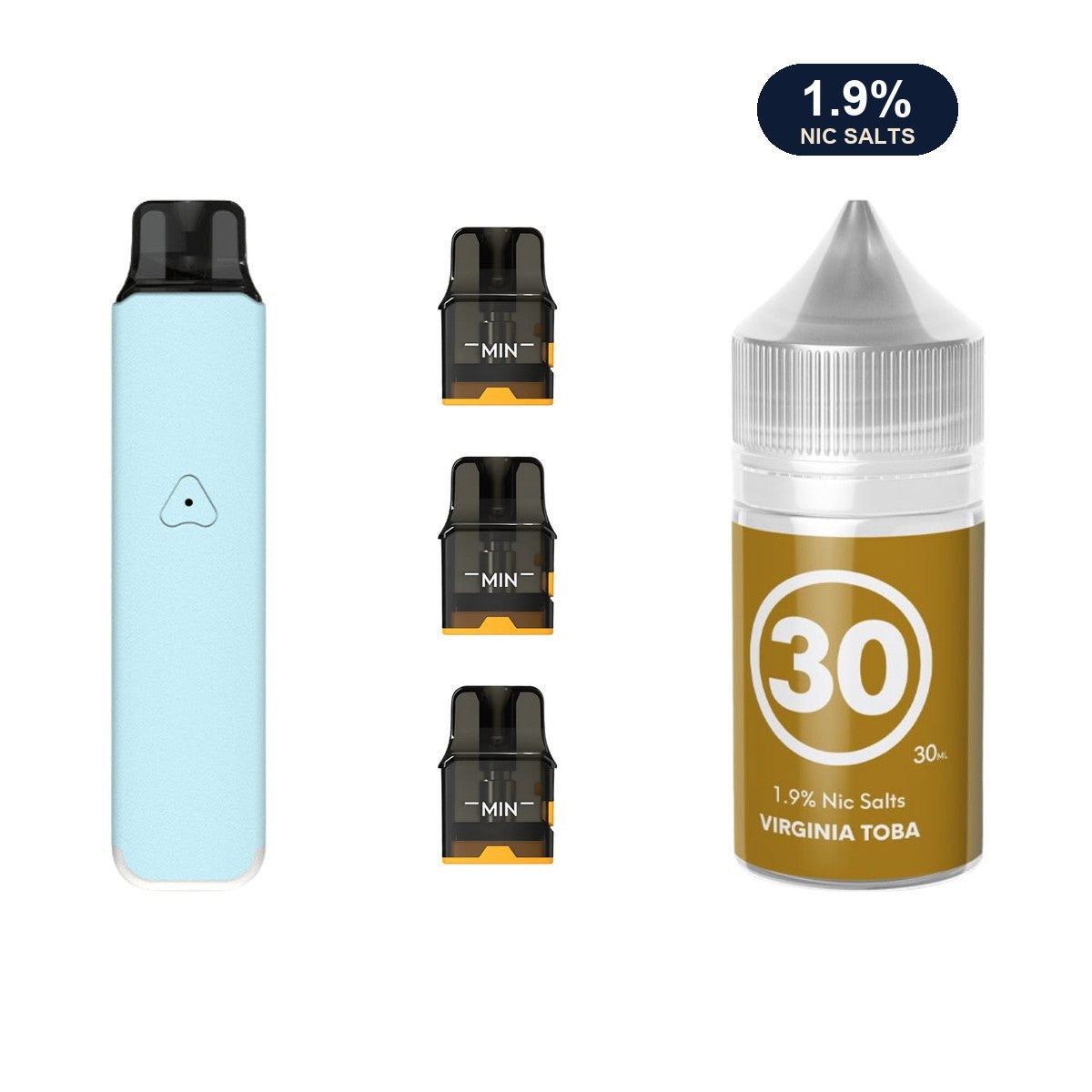 AirsPops Pro LITE bundle: Aqua Blue device, refillable pods and 313 Virginia Toba 1.9% e-liquid