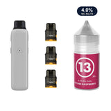 Glossy Grey AirsPops Pro II device, three refillable pods and 313 #13 Lychee Raspberry e-liquid