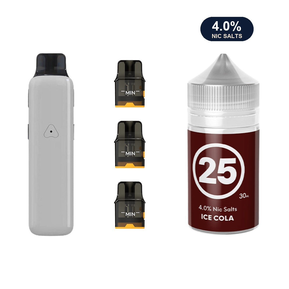 Glossy Grey AirsPops Pro II device, three refillable pods and 313 #25 Ice Cola e-liquid