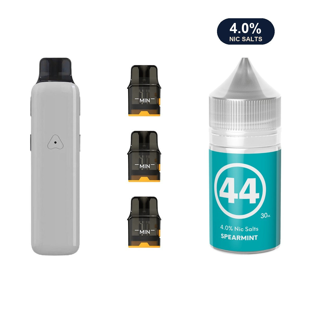 Glossy Grey AirsPops Pro II device, three refillable pods and 313 #44 Spearmint e-liquid
