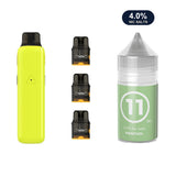 Glossy Yellow AirsPops Pro II device, three refillable pods and 313 #11 Menthol e-liquid