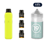 Glossy Yellow AirsPops Pro II device, three refillable pods and 313 #19 Polar Mint e-liquid