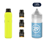 AirsPops Pro II bundle: Glossy Yellow device, refillable pods and 313 Blueberry Sangria 1.9% e-liquid