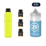 Glossy Yellow AirsPops Pro II device, three refillable pods and 313 #29 Blueberry Sangria e-liquid