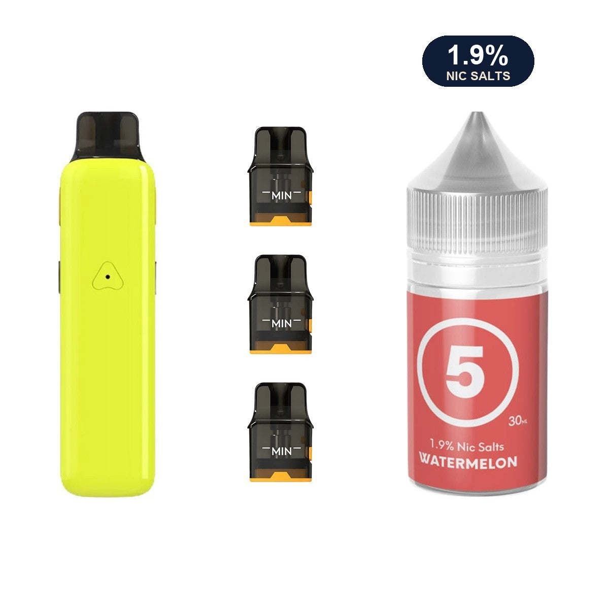 AirsPops Pro II bundle: Glossy Yellow device, refillable pods and 313 Ice Watermelon 1.9% e-liquid