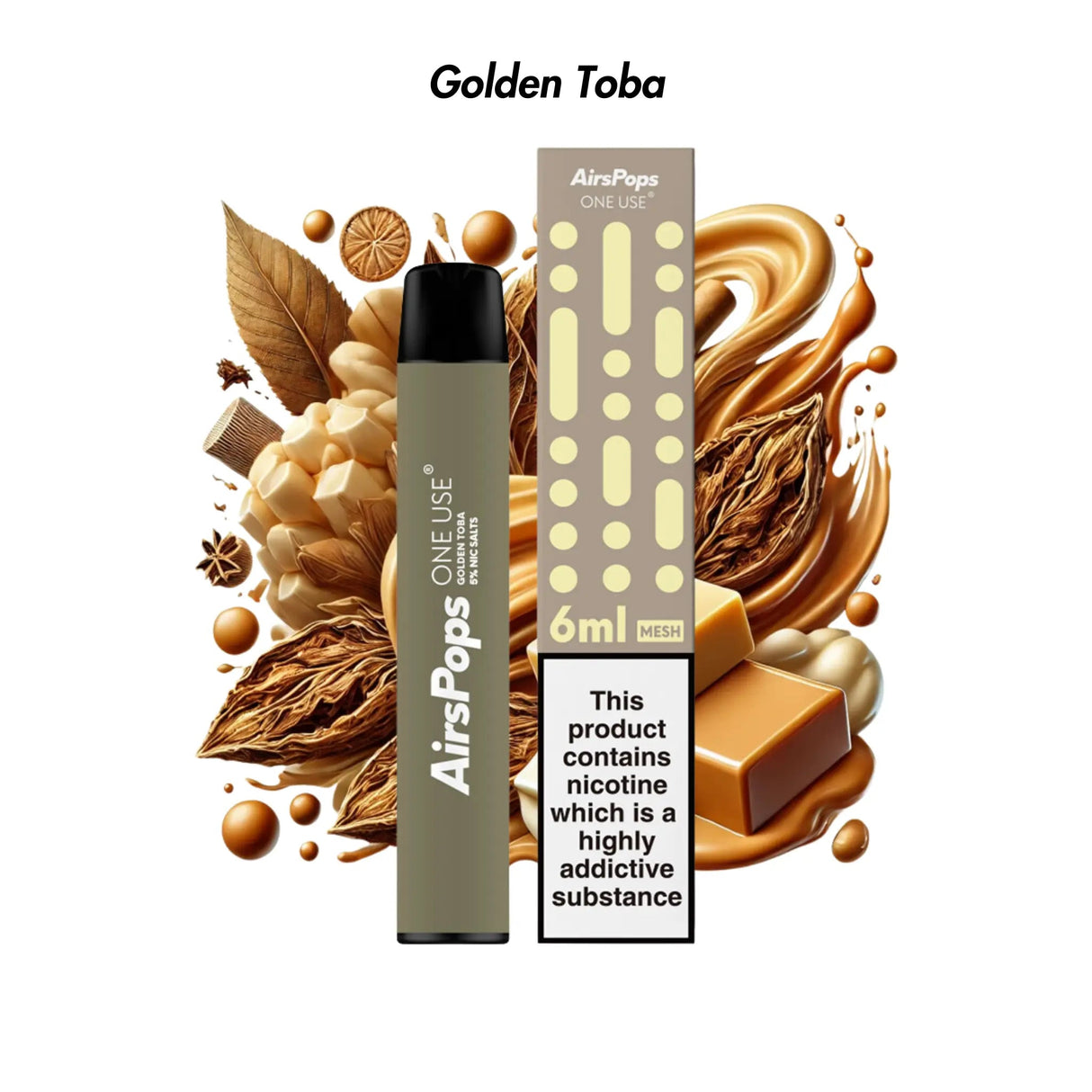 Golden Toba 🆕 Airscream AirsPops ONE USE 6ml Disposable Vape - 5% | Airscream AirsPops | Shop Buy Online | Cape Town, Joburg, Durban, South Africa