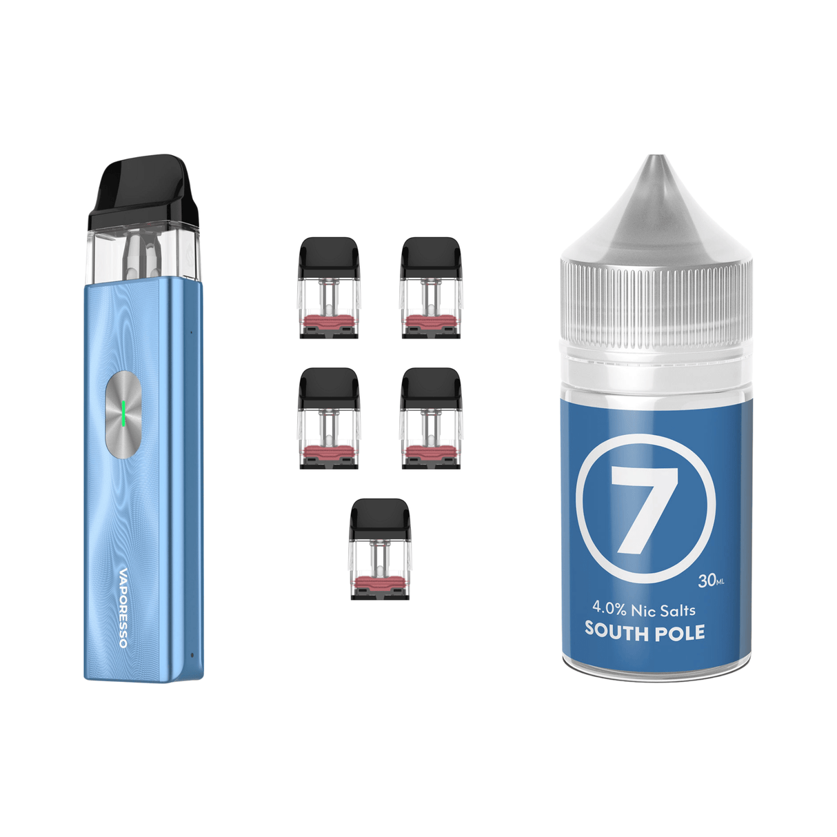 Ice Blue 0.4Ω (3ml) Vaporesso XROS Mini 4 Device, Refillable Pods and E - Liquid Bundle | Vaporesso | Shop Buy Online | Cape Town, Joburg, Durban, South Africa