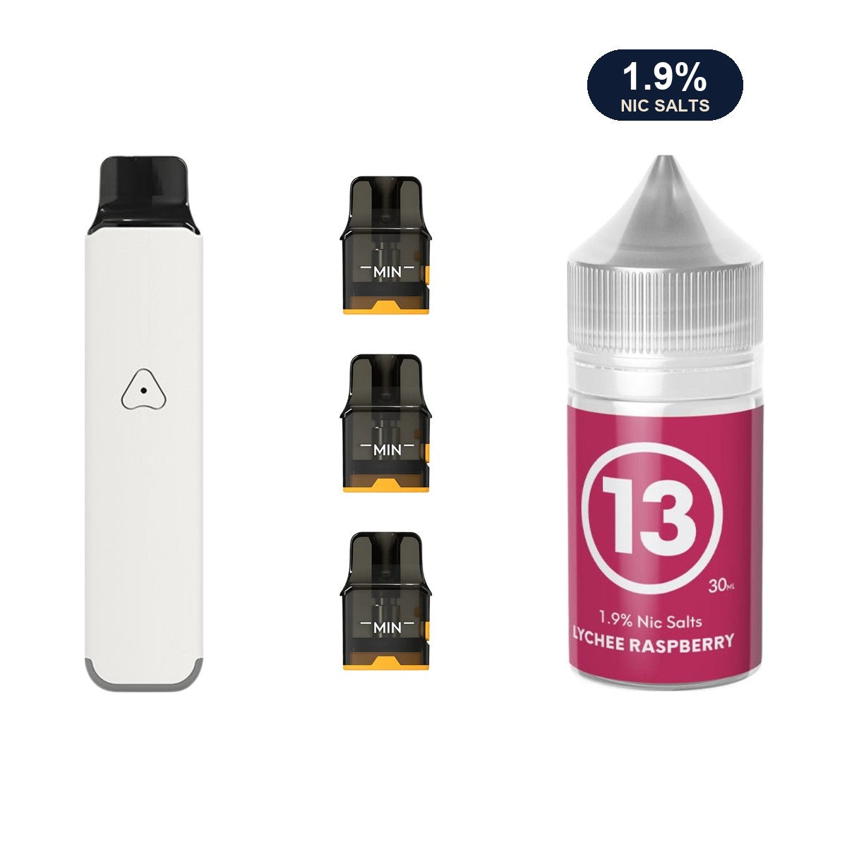 AirsPops Pro LITE bundle: Ivory White device, refillable pods and 313 Lychee Raspberry 1.9% e-liquid