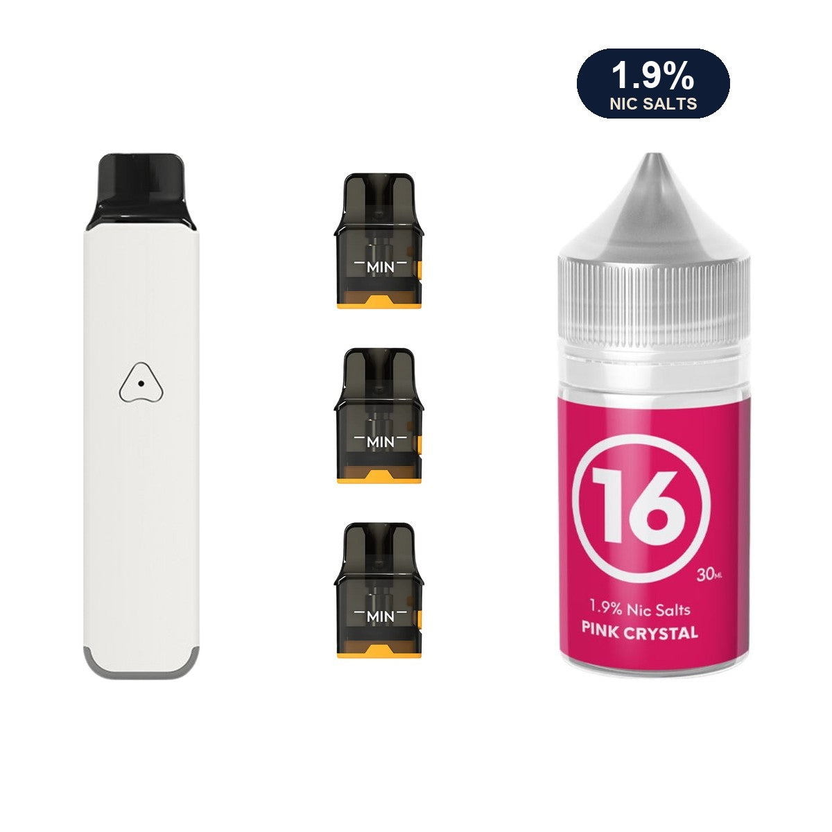 AirsPops Pro LITE bundle: Ivory White device, refillable pods and 313 Pink Crystal 1.9% e-liquid