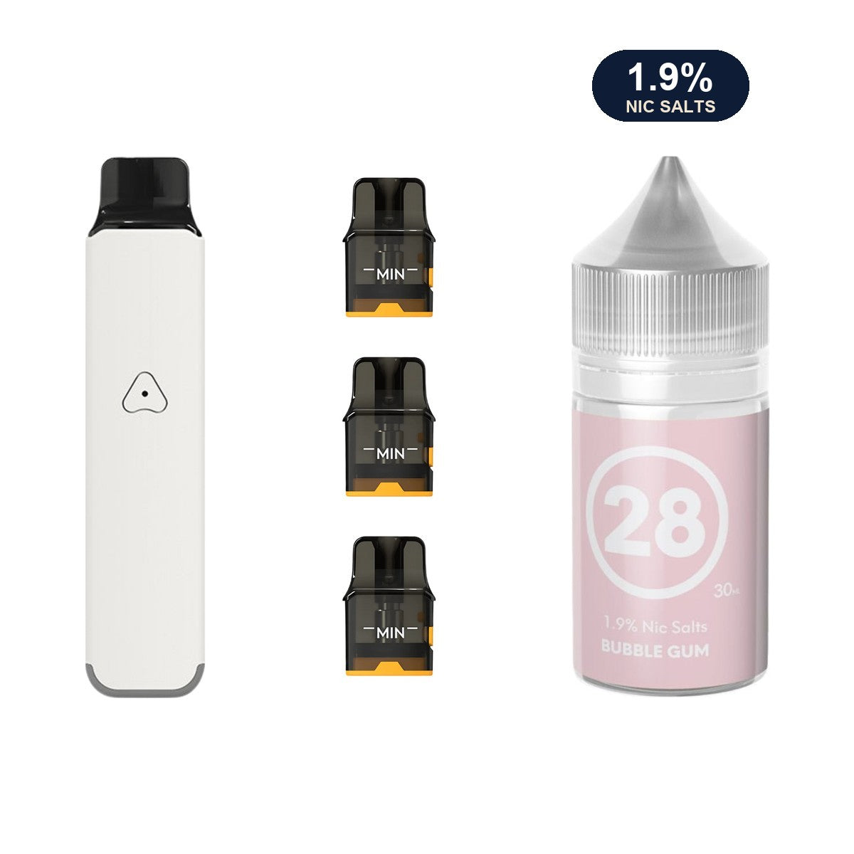 AirsPops Pro LITE bundle: Ivory White device, refillable pods and 313 Bubblegum 1.9% e-liquid
