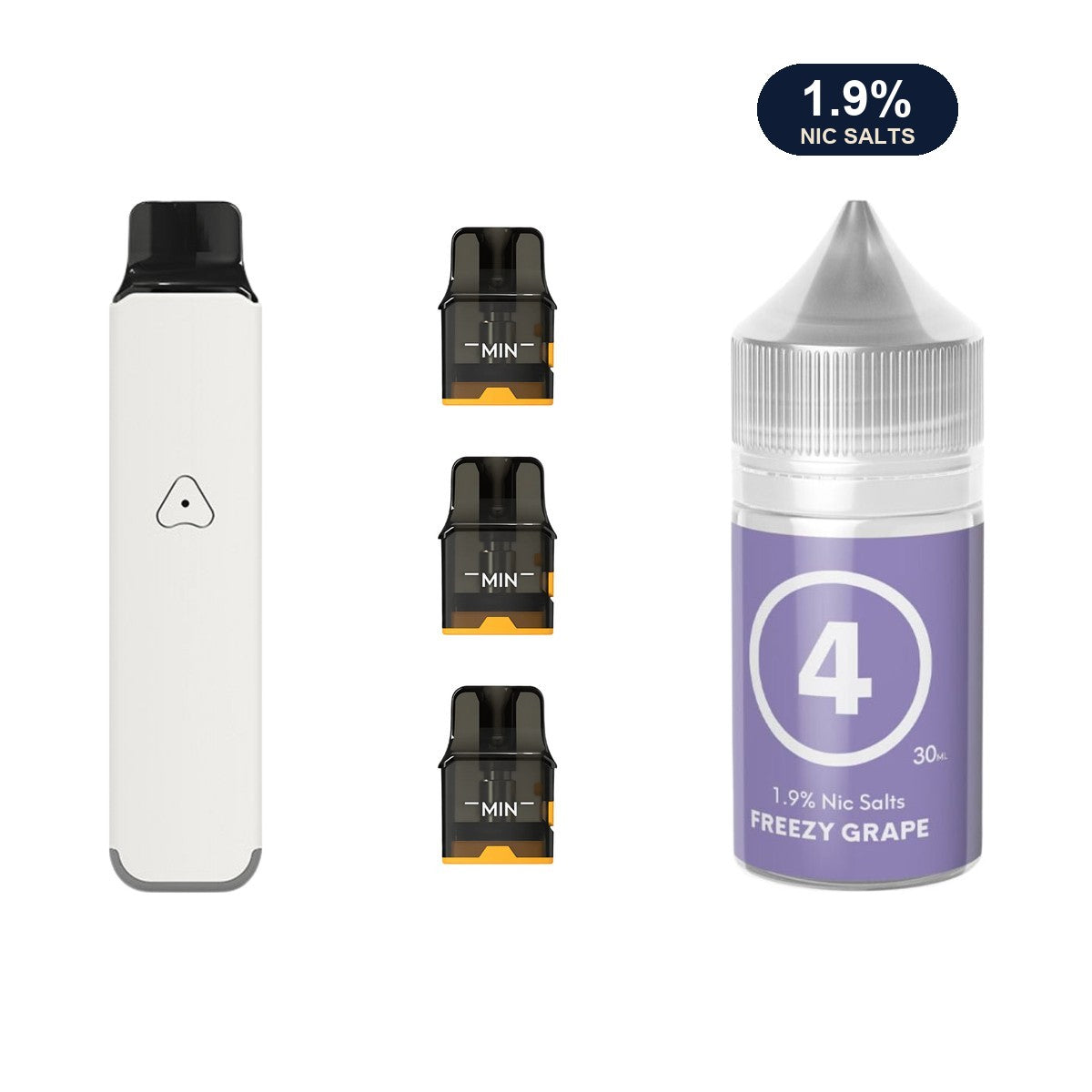 AirsPops Pro LITE bundle: Ivory White device, refillable pods and 313 Freezy Grape 1.9% e-liquid