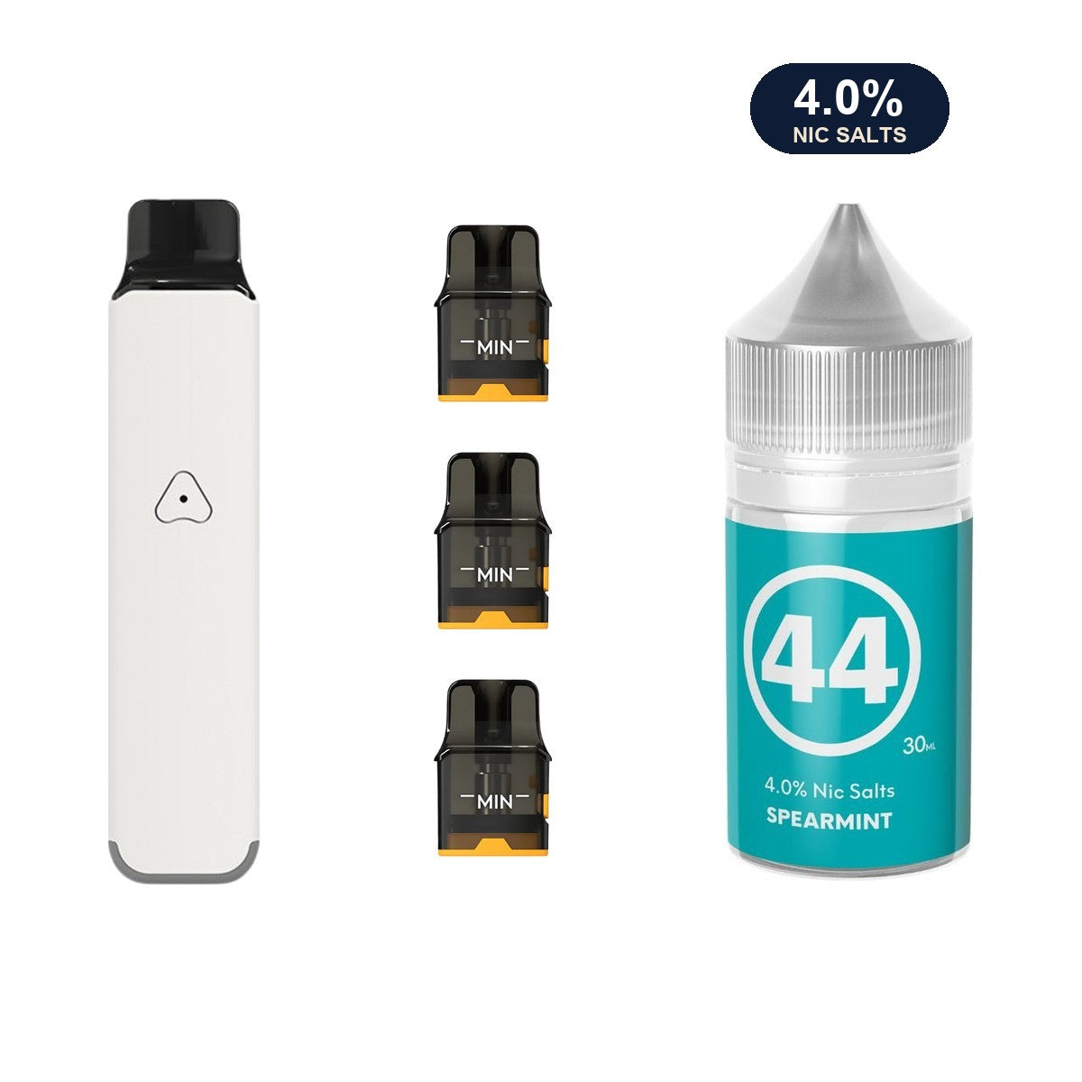 Ivory White AirsPops Pro LITE device, three refillable pods and 313 #44 Spearmint e-liquid