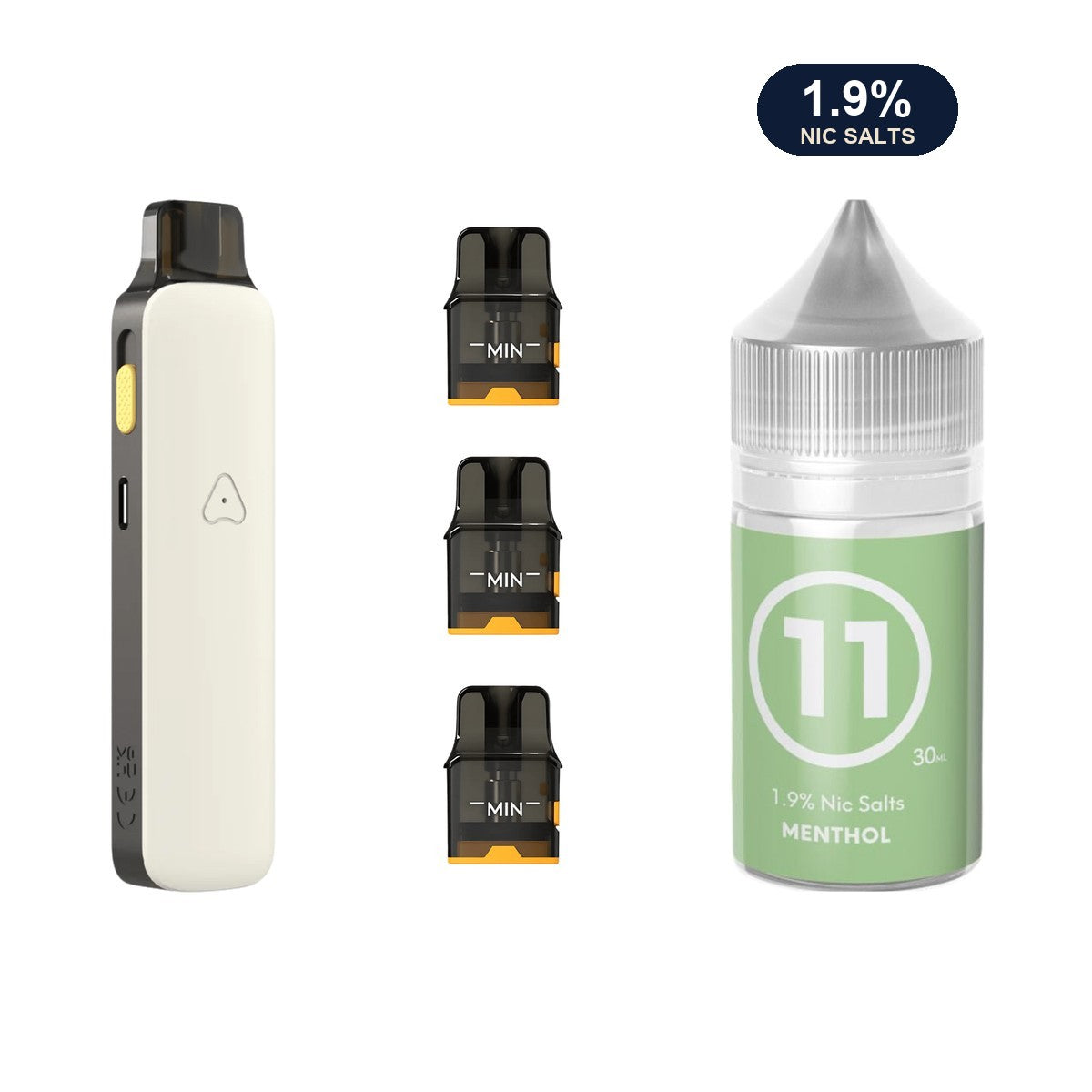 AirsPops Pro II bundle: Matte White device, refillable pods and 313 Menthol 1.9% e-liquid
