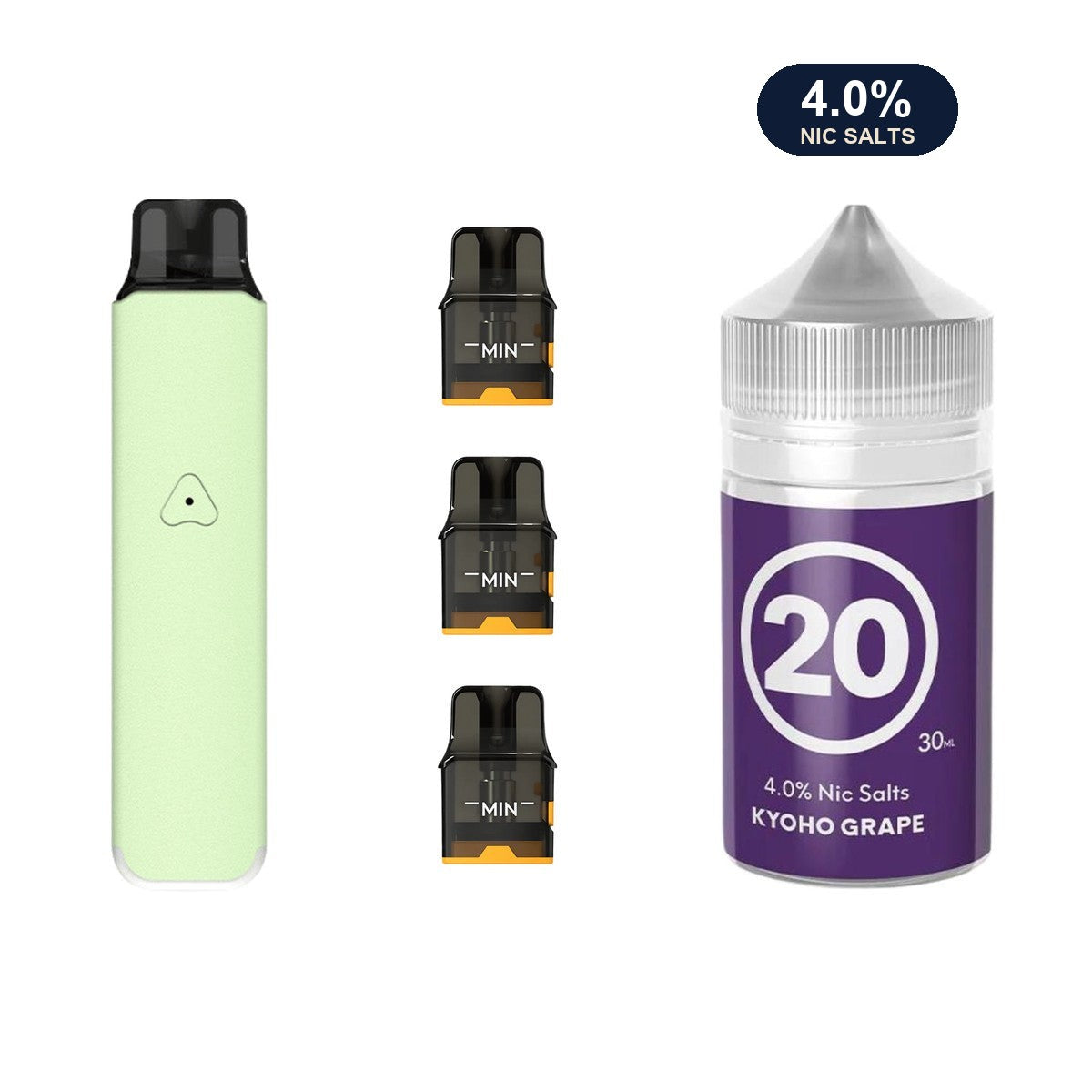 Mint Green AirsPops Pro LITE device, three refillable pods and 313 #20 Kyoho Grape e-liquid