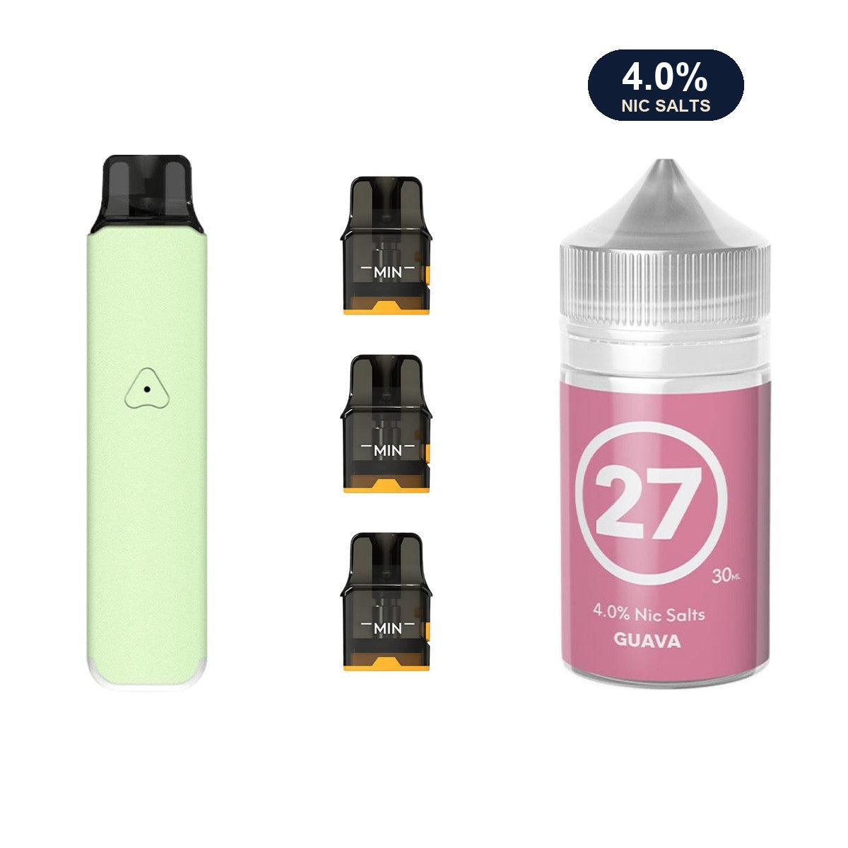 Mint Green AirsPops Pro LITE device, three refillable pods and 313 #27 Guava e-liquid