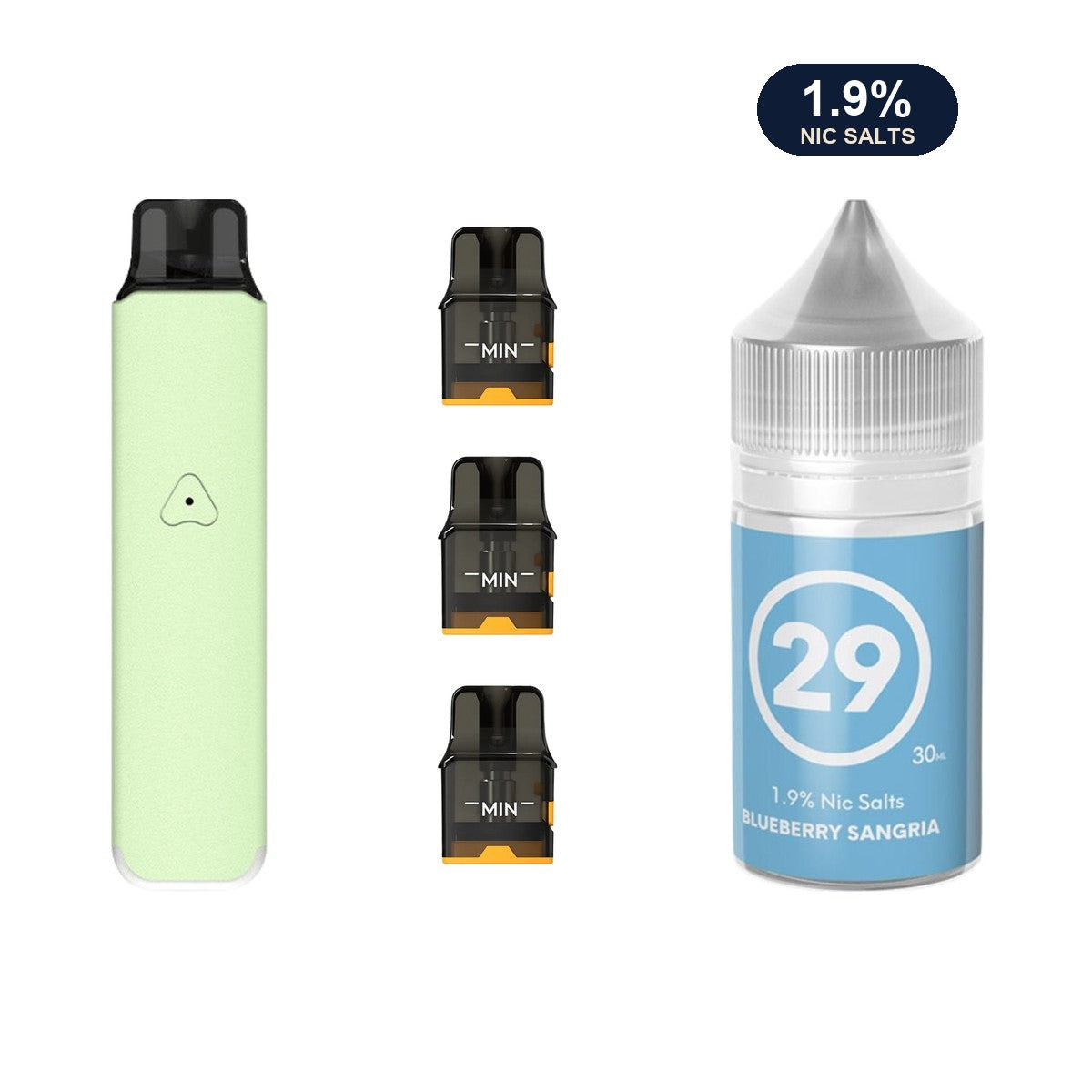 AirsPops Pro LITE bundle: Mint Green device, refillable pods and 313 Blueberry Sangria 1.9% e-liquid