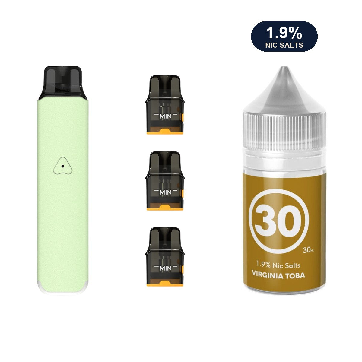 AirsPops Pro LITE bundle: Mint Green device, refillable pods and 313 Virginia Toba 1.9% e-liquid
