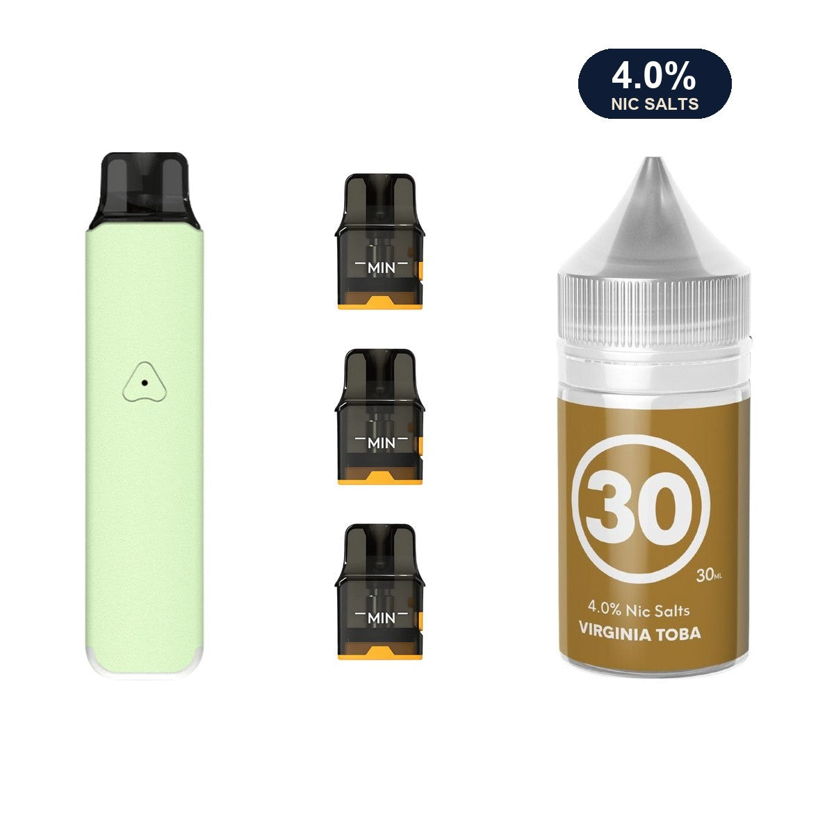 Mint Green AirsPops Pro LITE device, three refillable pods and 313 #30 Virginia Toba e-liquid