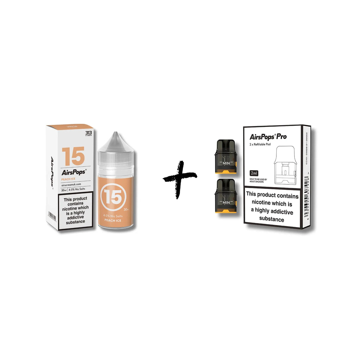 Peach Ice 313 AirsPops E - Liquid and Pro/Pro LITE/AirEgg Refillable Pods Bundle | Airscream AirsPops | Shop Buy Online | Cape Town, Joburg, Durban, South Africa