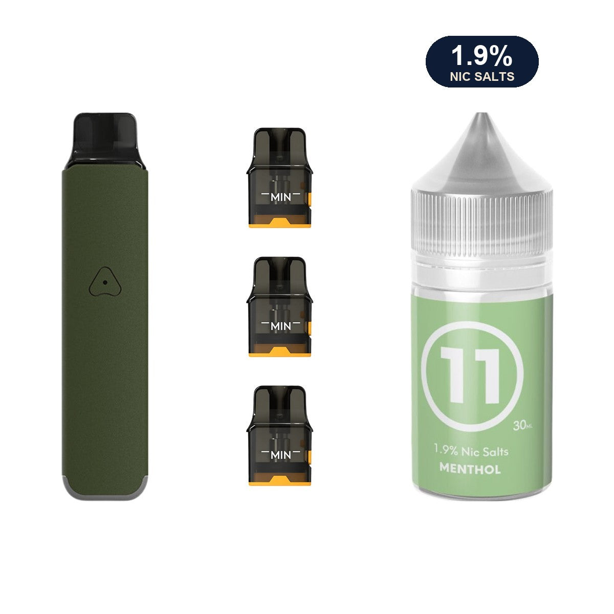 AirsPops Pro LITE bundle: Ranger Green device, refillable pods and 313 Menthol 1.9% e-liquid