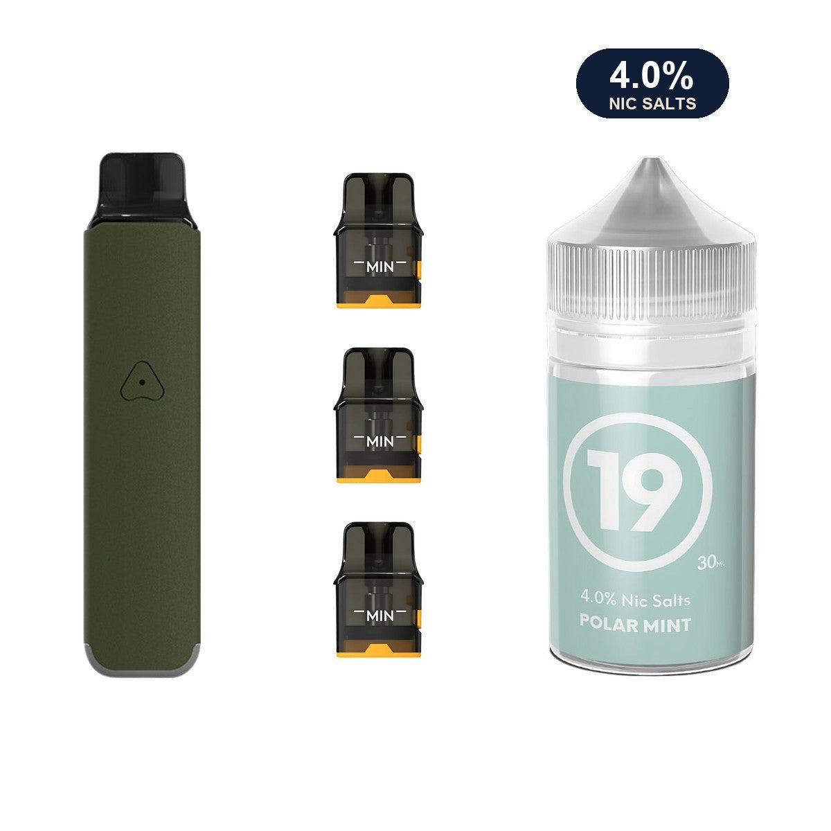 Ranger Green AirsPops Pro LITE device, three refillable pods and 313 #19 Polar Mint e-liquid
