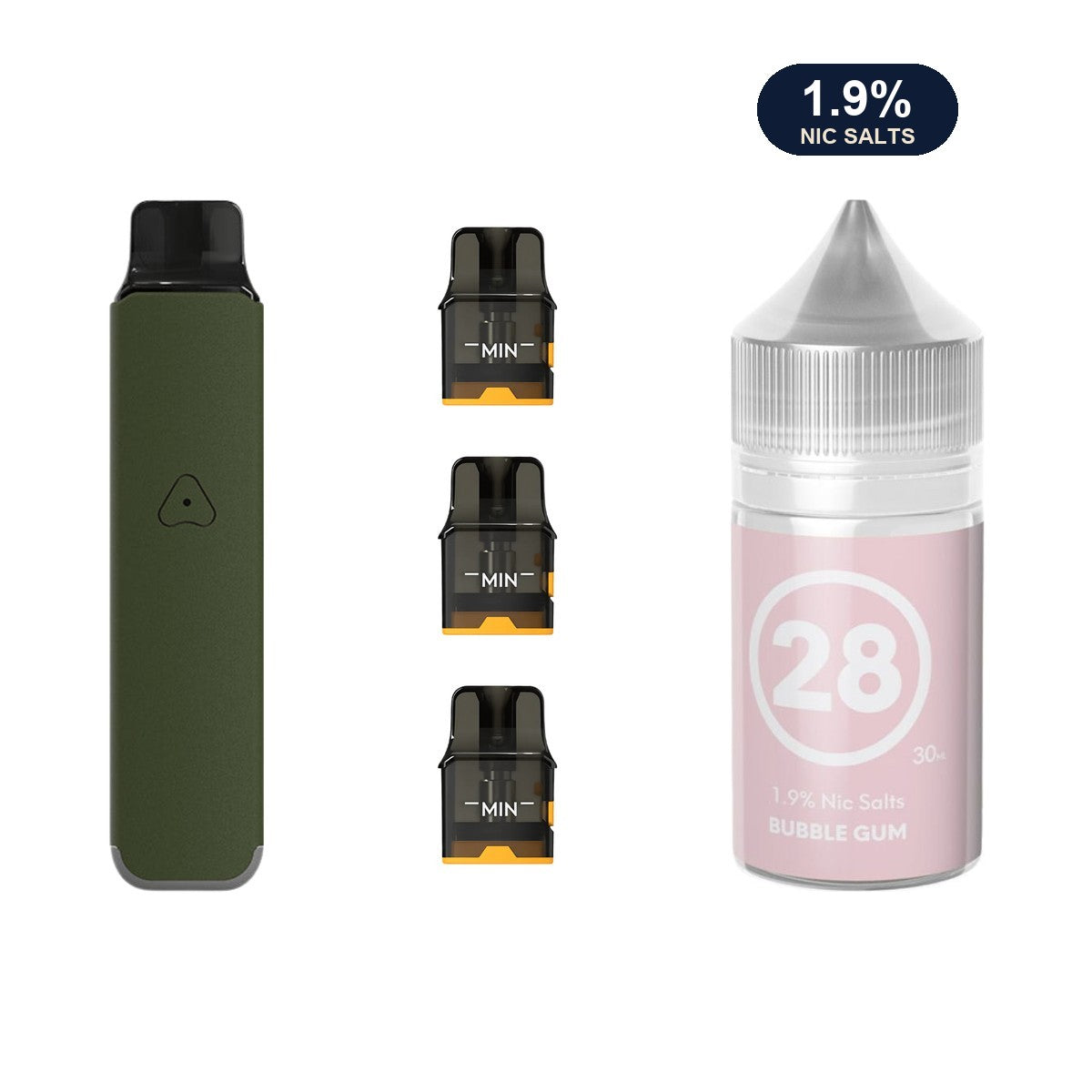AirsPops Pro LITE bundle: Ranger Green device, refillable pods and 313 Bubblegum 1.9% e-liquid