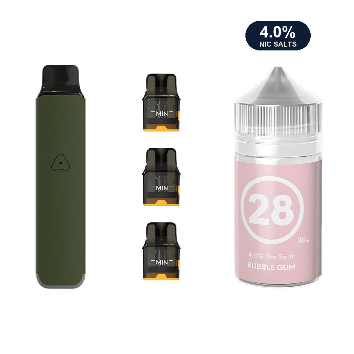 Ranger Green AirsPops Pro LITE device, three refillable pods and 313 #28 Bubblegum e-liquid