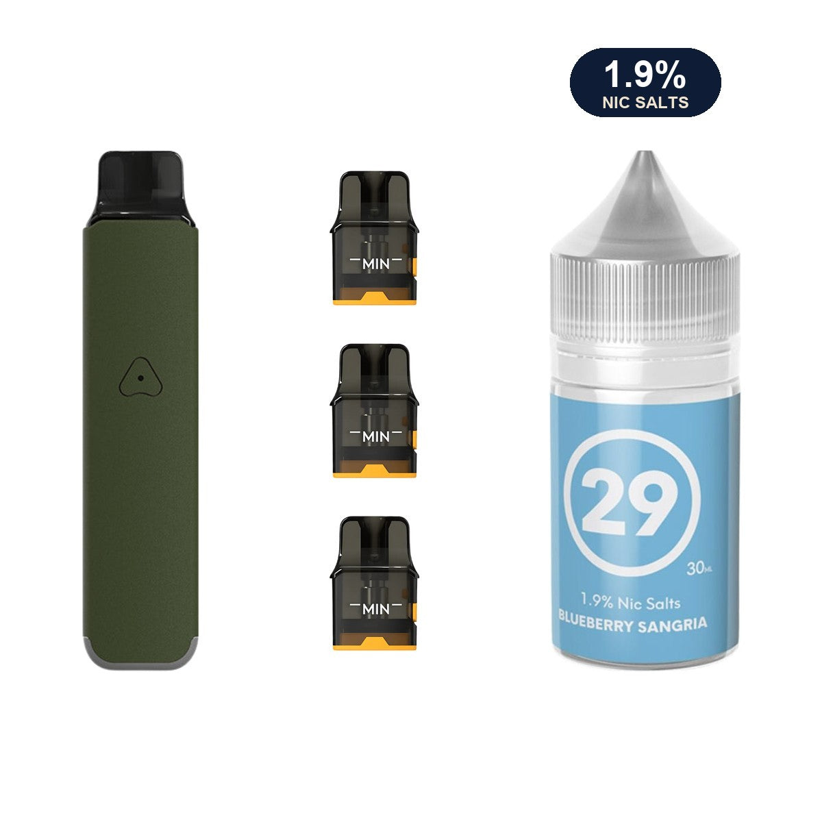 AirsPops Pro LITE bundle: Ranger Green device, refillable pods and 313 Blueberry Sangria 1.9% e-liquid