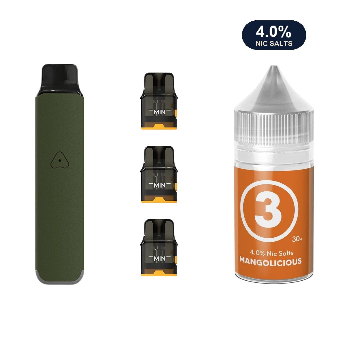 Ranger Green AirsPops Pro LITE device, three refillable pods and 313 #3 Mangolicious e-liquid
