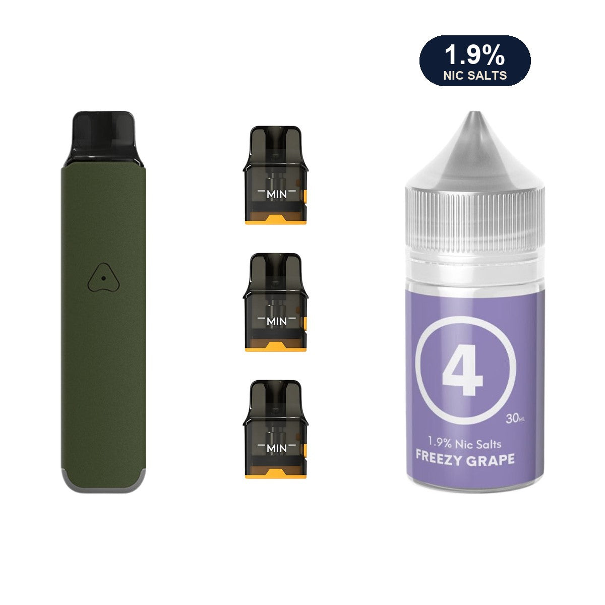 AirsPops Pro LITE bundle: Ranger Green device, refillable pods and 313 Freezy Grape 1.9% e-liquid