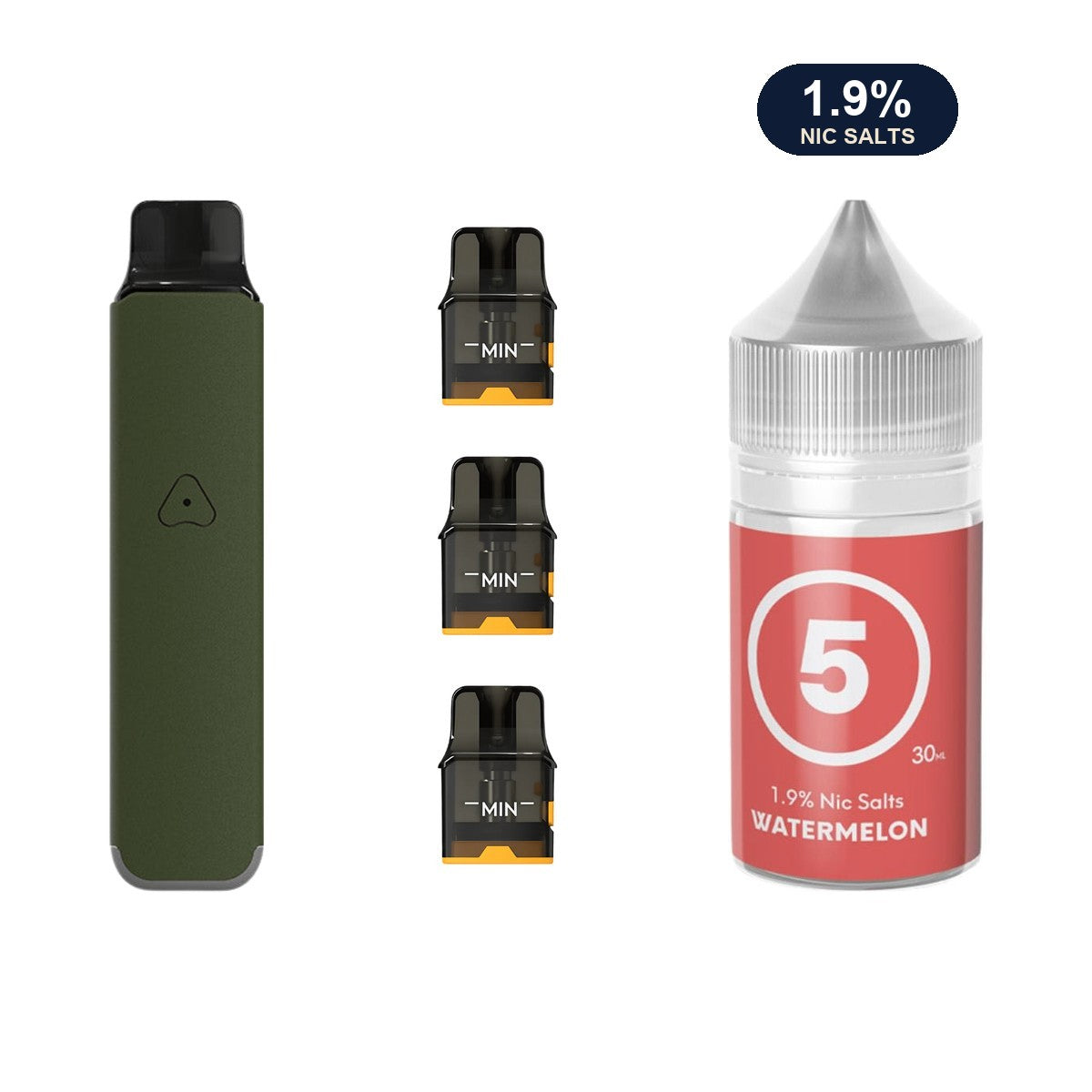 AirsPops Pro LITE bundle: Ranger Green device, refillable pods and 313 Ice Watermelon 1.9% e-liquid