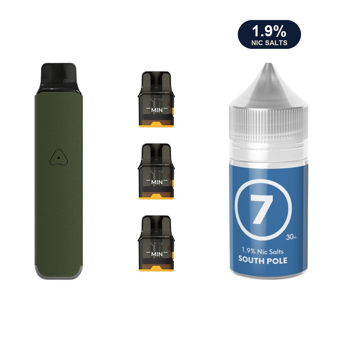 AirsPops Pro LITE bundle: Ranger Green device, refillable pods and 313 South Pole 1.9% e-liquid