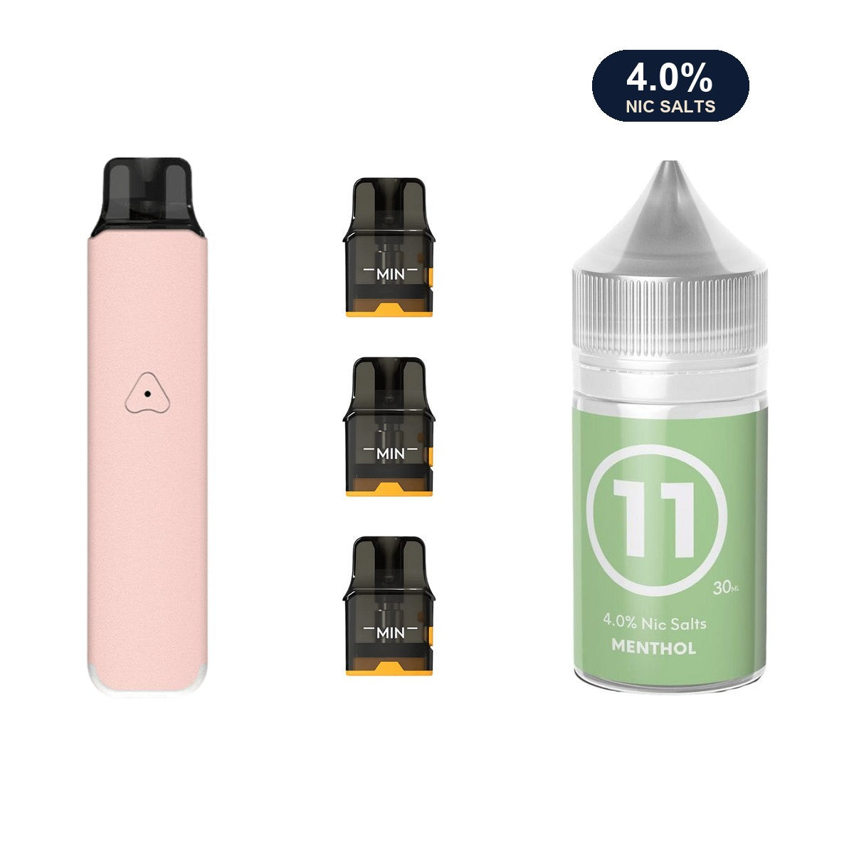 Rosy Pink AirsPops Pro LITE device, three refillable pods and 313 #11 Menthol e-liquid