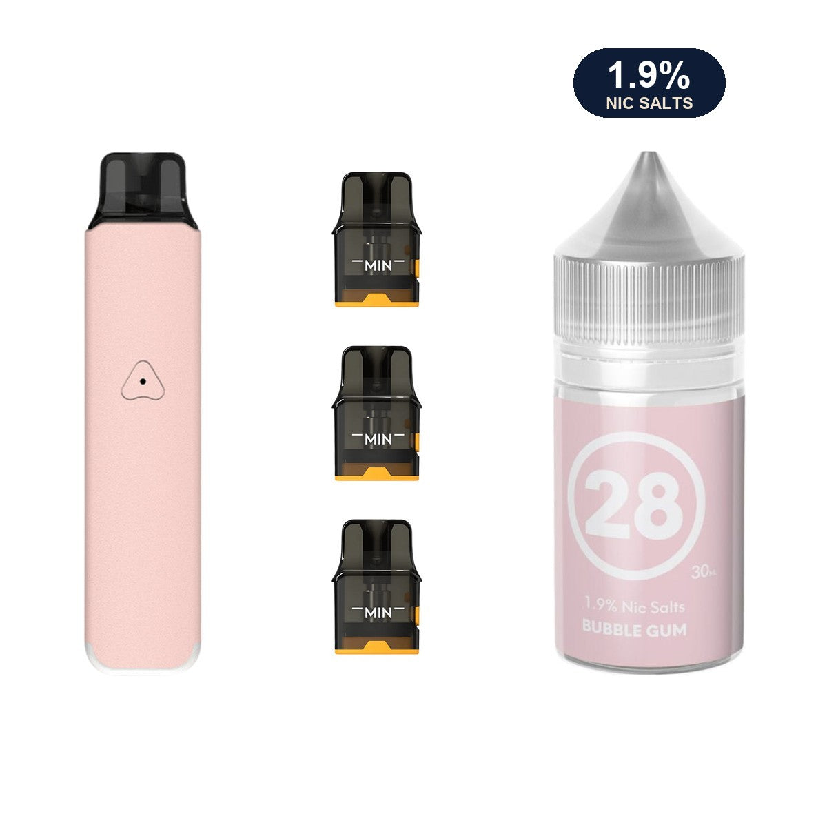 AirsPops Pro LITE bundle: Rosy Pink device, refillable pods and 313 Bubblegum 1.9% e-liquid