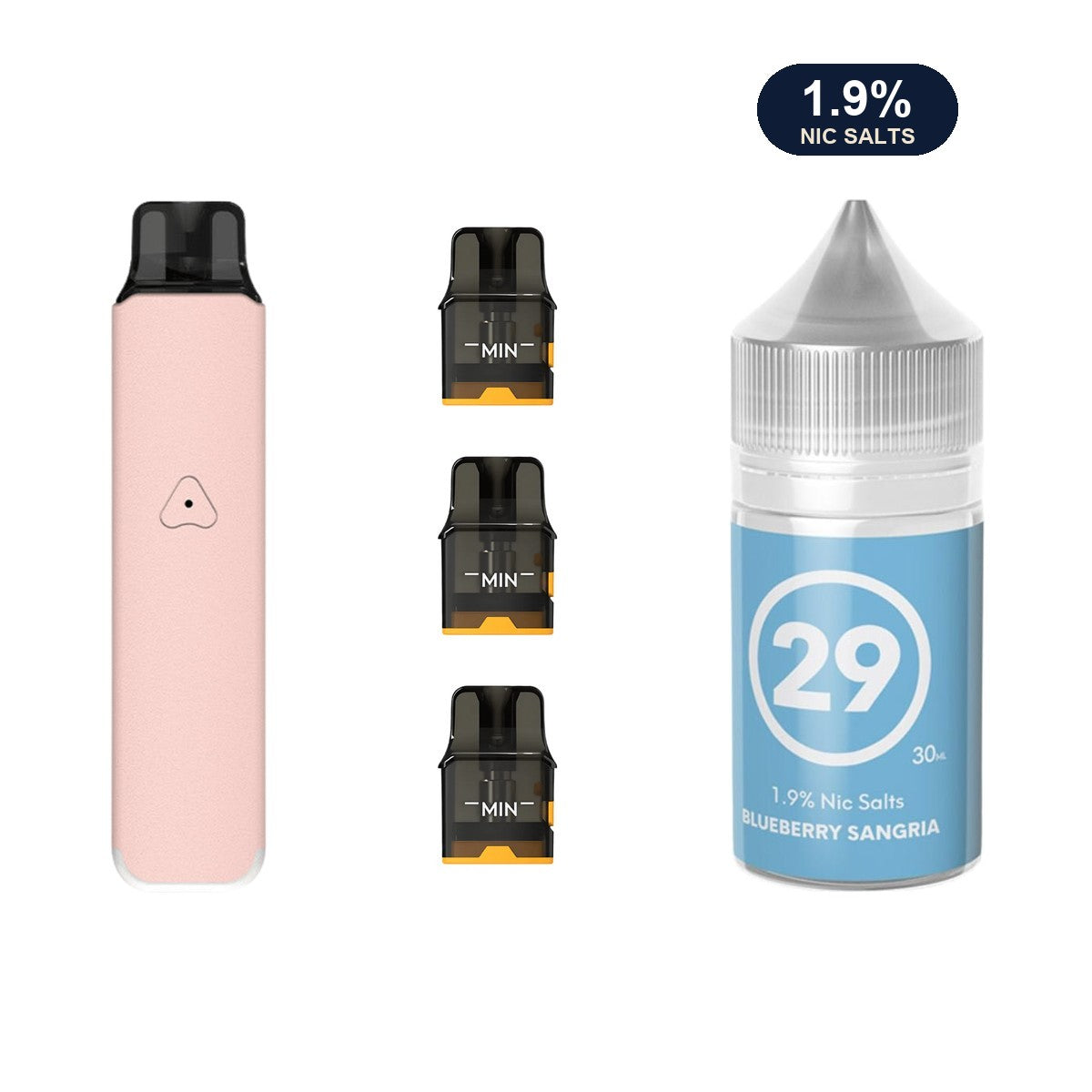 AirsPops Pro LITE bundle: Rosy Pink device, refillable pods and 313 Blueberry Sangria 1.9% e-liquid
