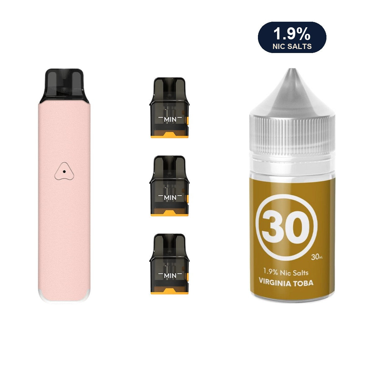 AirsPops Pro LITE bundle: Rosy Pink device, refillable pods and 313 Virginia Toba 1.9% e-liquid