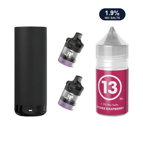 AirsPops XL refill bundle: Stealth Black device, two refillable pods and 313 Lychee Raspberry 1.9% e-liquid