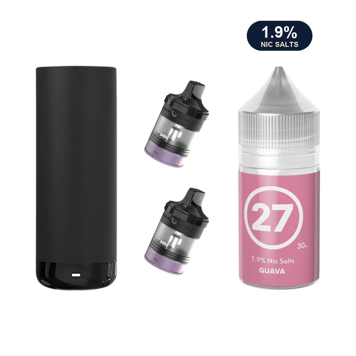 AirsPops XL refill bundle: Stealth Black device, two refillable pods and 313 Guava 1.9% e-liquid