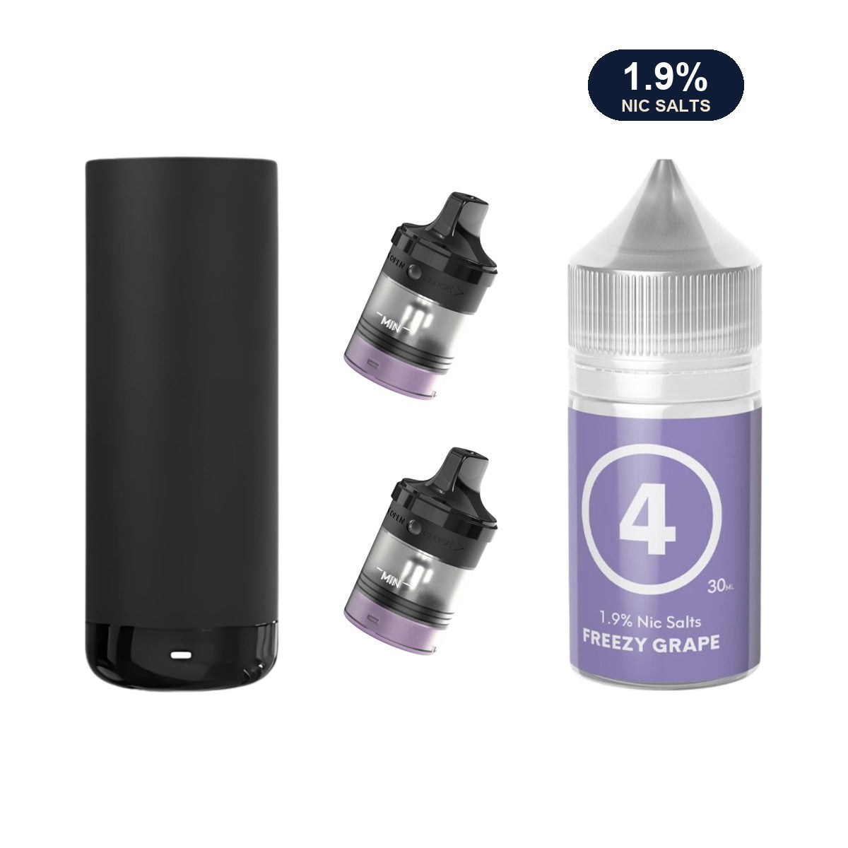 AirsPops XL refill bundle: Stealth Black device, two refillable pods and 313 Freezy Grape 1.9% e-liquid