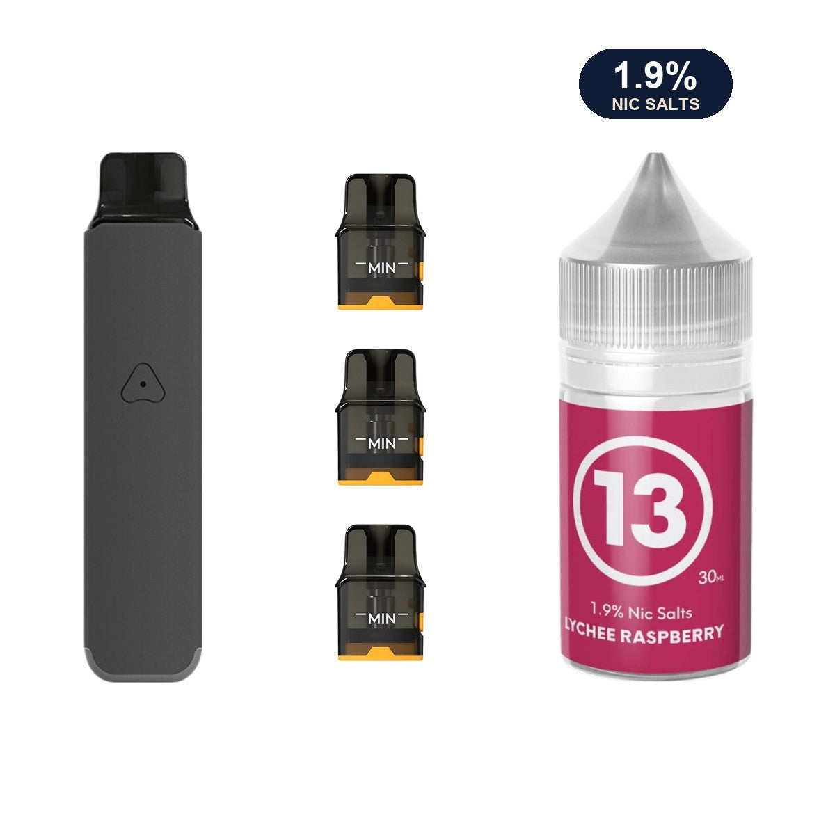 AirsPops Pro LITE bundle: Steel Grey device, refillable pods and 313 Lychee Raspberry 1.9% e-liquid