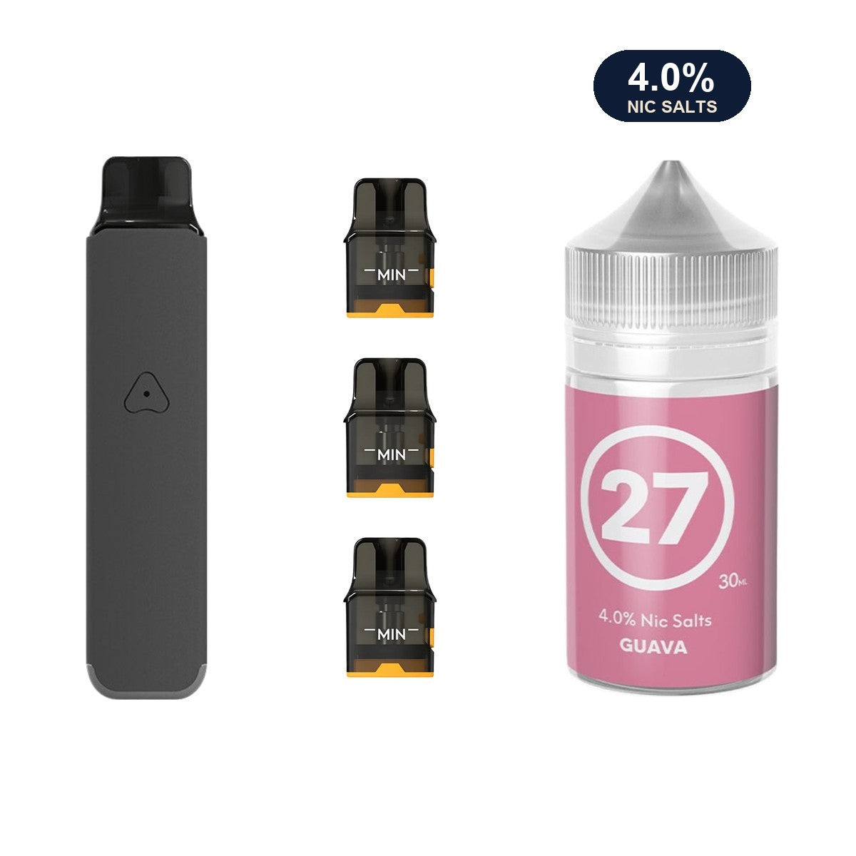 Steel Grey AirsPops Pro LITE device, three refillable pods and 313 #27 Guava e-liquid