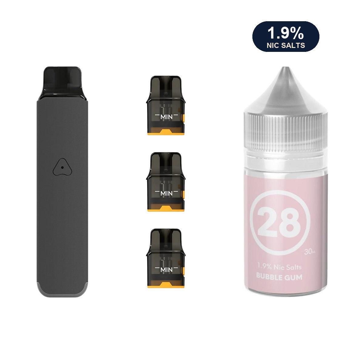 AirsPops Pro LITE bundle: Steel Grey device, refillable pods and 313 Bubblegum 1.9% e-liquid