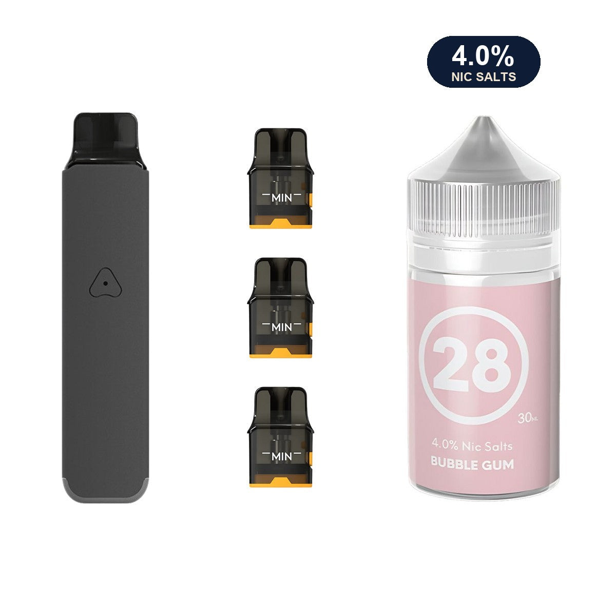 Steel Grey AirsPops Pro LITE device, three refillable pods and 313 #28 Bubblegum e-liquid