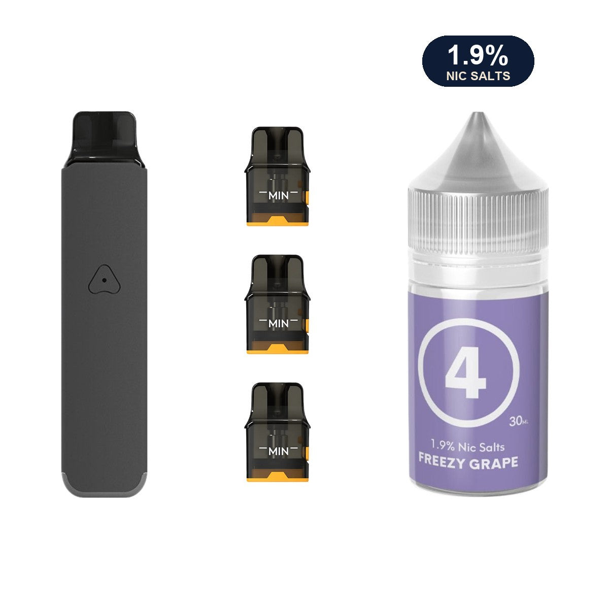 AirsPops Pro LITE bundle: Steel Grey device, refillable pods and 313 Freezy Grape 1.9% e-liquid