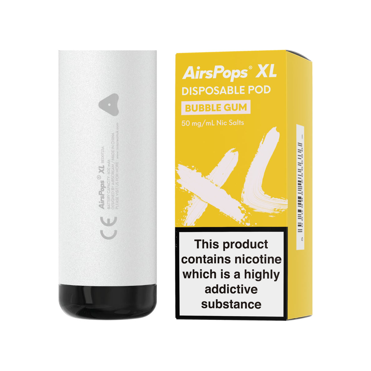 Storm Grey AirsPops XL device with Bubblegum prefilled pod box