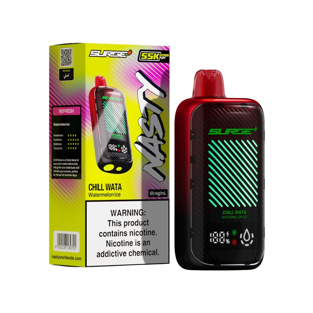 Watermelon Ice Nasty Bar Surge 55k Disposable Vape - 5% | NASTY | Shop Buy Online | Cape Town, Joburg, Durban, South Africa