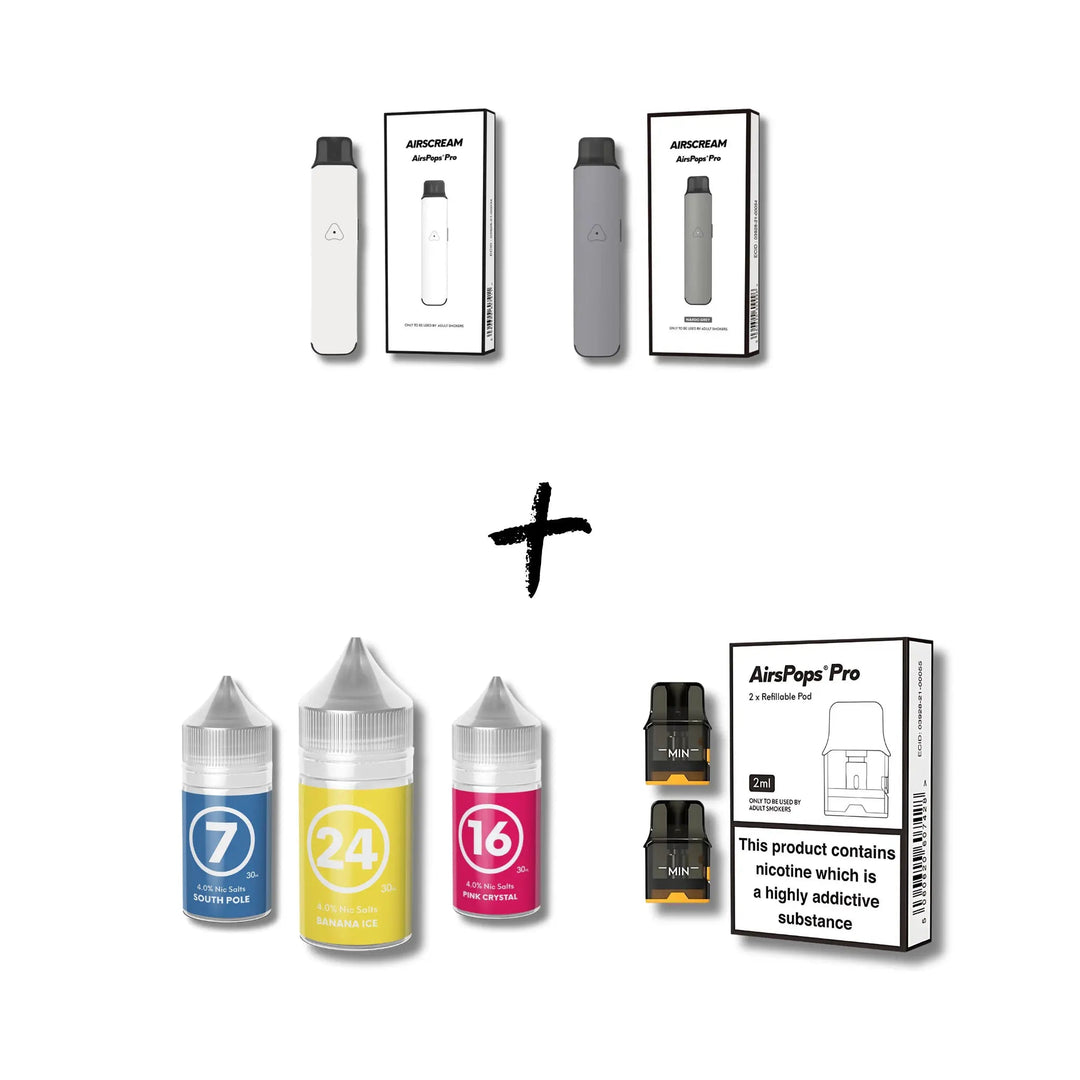 White Banana Ice Airscream Pro Device, Refillable Pods and E - Liquid Bundle | Airscream AirsPops | Shop Buy Online | Cape Town, Joburg, Durban, South Africa